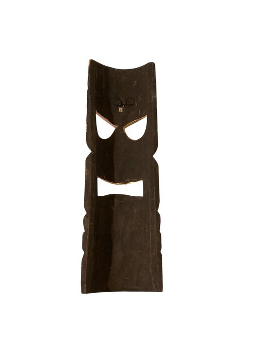 Handcrafted Wooden Tiki Mask Wall Decor With Floral Accent - Picture 2 of 2